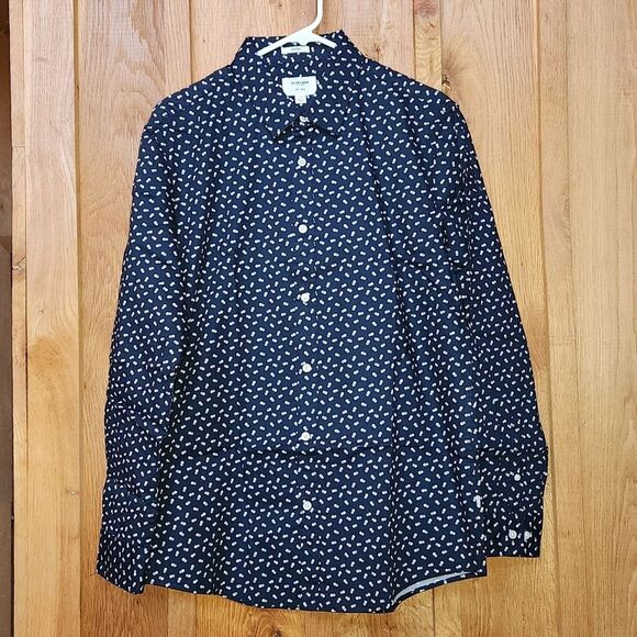 Julian & Mark Long Sleeve Button Down Casual Shirt Large, Blue, White, Grey Dots - Picture 1 of 10